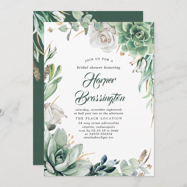 Greenery | Elegant Country Garden Bridal Shower Invitation (Front/Back)