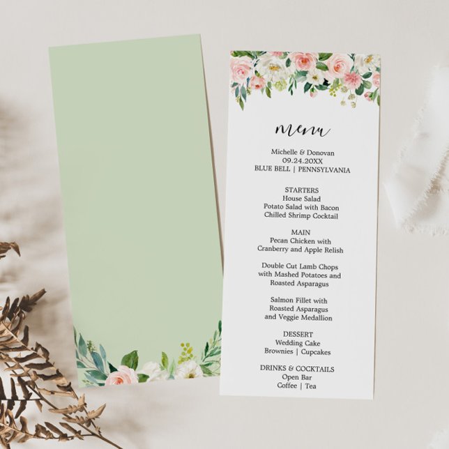 Greenery Elegant Floral Dinner Menu Card (Creator Uploaded)