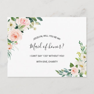 Greenery Elegant Floral Maid of Honour Invitation Postcard