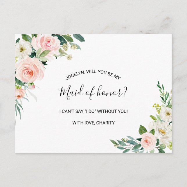Greenery Elegant Floral Maid of Honour Invitation Postcard (Front)