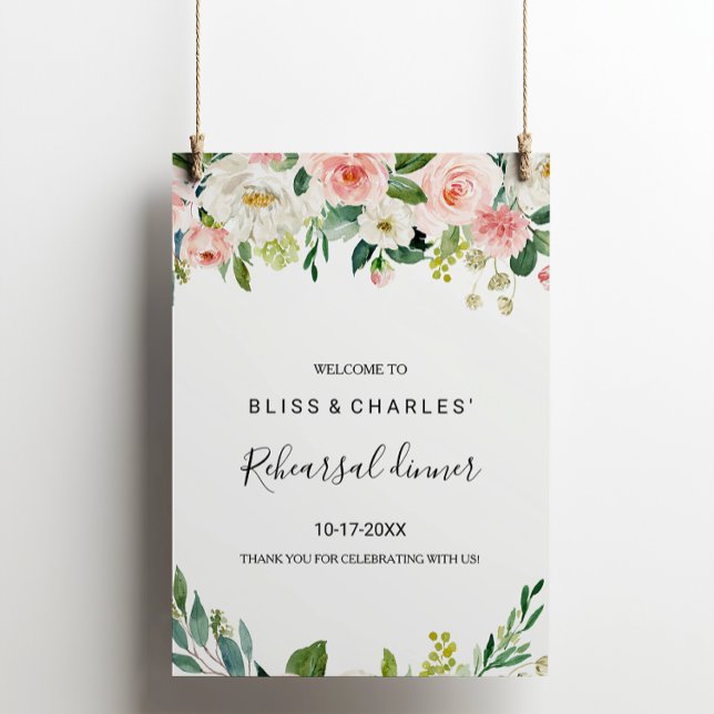 Greenery Elegant Floral Rehearsal dinner Welcome Poster (Creator Uploaded)