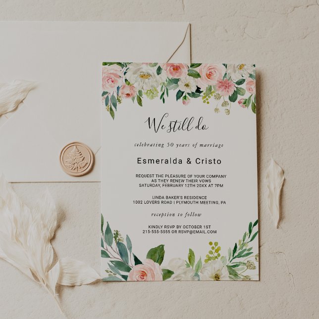 Greenery Elegant Floral Vow Renewal Invitation (Creator Uploaded)