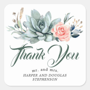 Greenery Elegant Garden Wedding Thank You Square Sticker