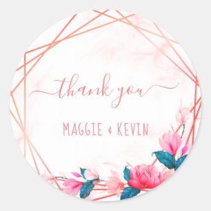 Greenery Elegant Rose Gold Geometric Frame Classic Classic Round Sticker