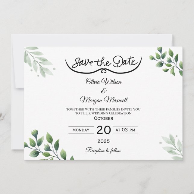 Greenery Elegant Save The Date Invitation (Front)
