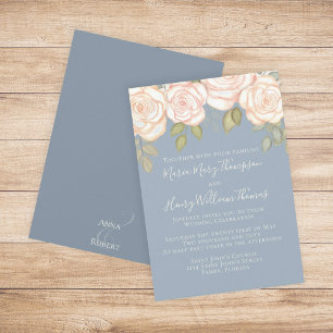 Greenery Elegant Watercolor Floral Dusty Blue Invitation