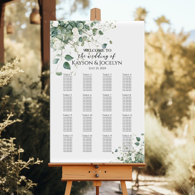 Greenery elegant wedding seating chart 16 tables (Creator Uploaded)