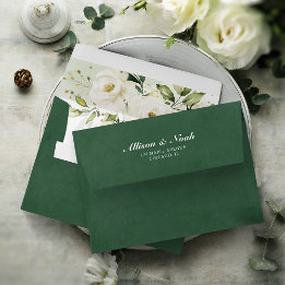 Greenery Elegant White Rose Floral Wedding Envelop Envelope