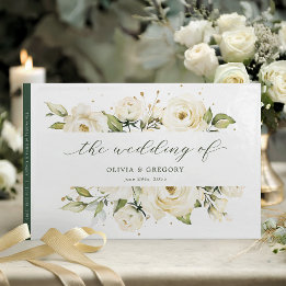 Greenery Elegant White rose Floral Wedding Guest Book