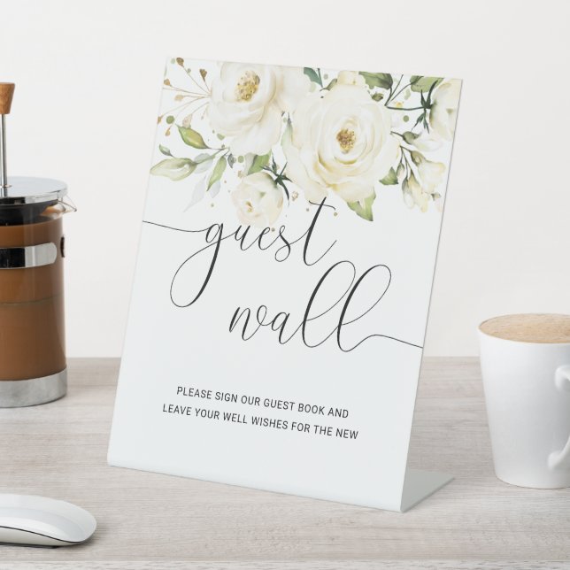 Greenery Elegant White rose Guest Wall Sign (In SItu)