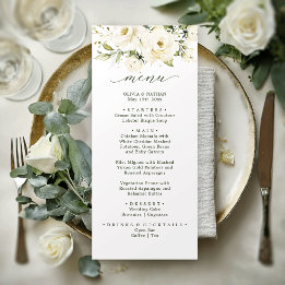 Greenery elegant white rose wedding Dinner Menu