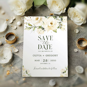 Greenery Elegant White rose Wedding Save The Date