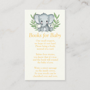 Greenery Elephant Baby Shower Books for Baby Enclosure Card