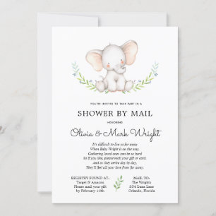 Greenery Elephant Baby Shower by Mail Invitation