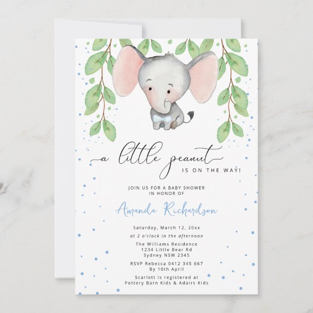 Greenery Elephant Baby Shower Invitation (Front)