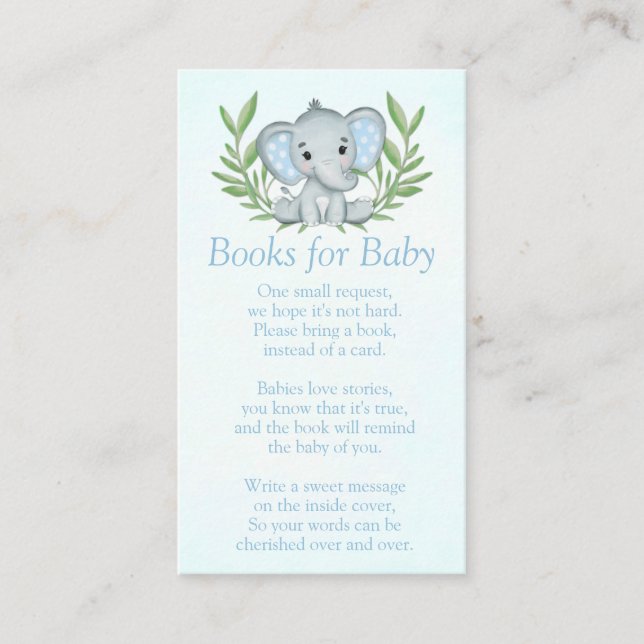 Greenery Elephant Boy Baby Shower Books for Baby Enclosure Card (Front)