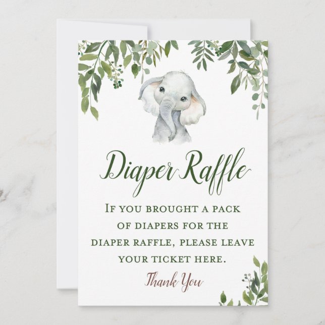 Greenery Elephant Diaper Raffle Sign Size 5x7" Invitation (Front)
