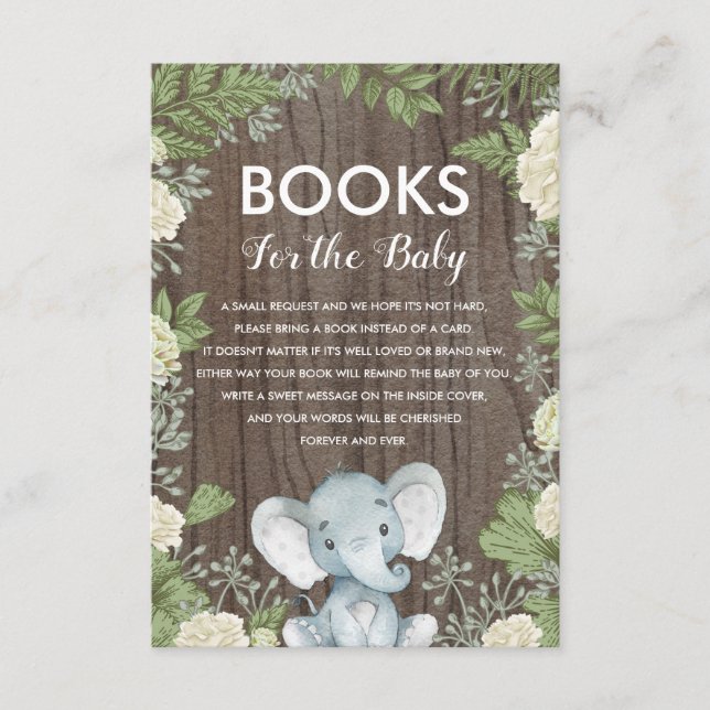 Greenery Elephant / Rustic Books for the Baby Enclosure Card (Front)