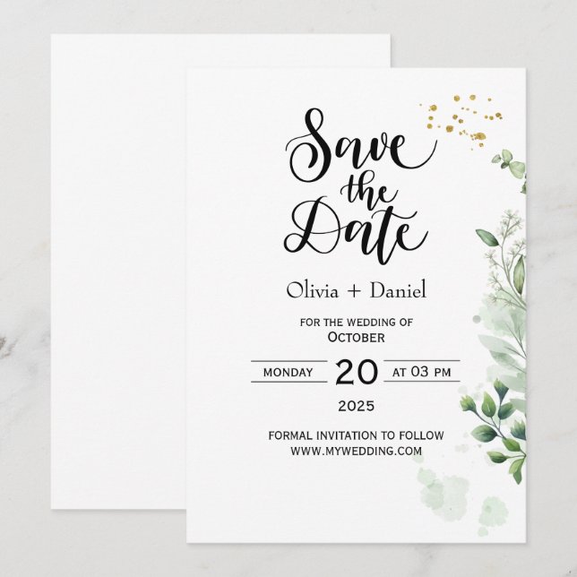 Greenery Elopement Wedding Date Invitation (Front/Back)