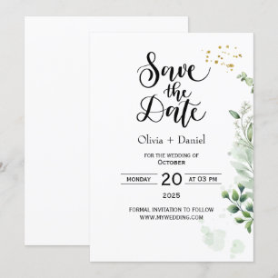 Greenery Elopement Wedding Date Invitation
