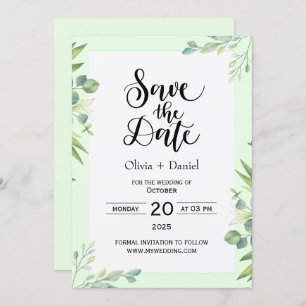 Greenery Elopement Wedding Date Invitation