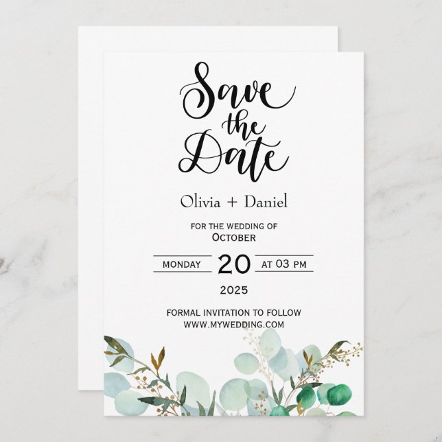Greenery Elopement Wedding Date Invitation (Front/Back)