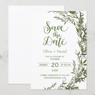 Greenery Elopement Wedding Date Invitation