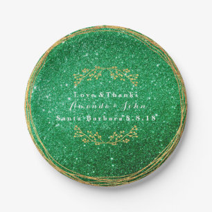 Greenery Emerald Green Gold Floral Glitter VIP Paper Plate