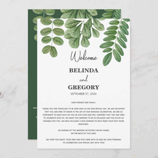 Greenery Emerald Green Wedding Itinerary  Program (Front/Back)