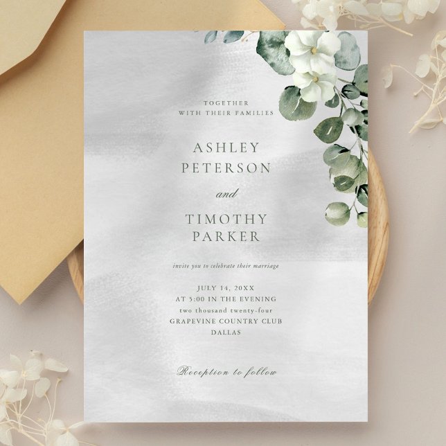 Greenery Eucalyptus and White Floral Wedding Invitation (Creator Uploaded)
