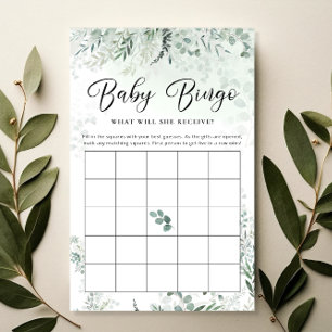 Greenery Eucalyptus Baby Bingo Game Card