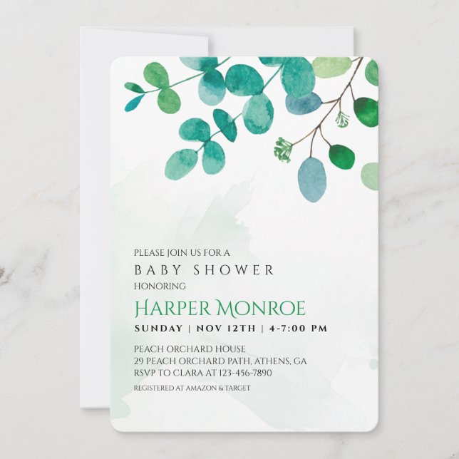 Greenery Eucalyptus Baby Shower Invitation (Front)