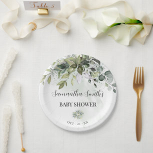 Greenery Eucalyptus Baby Shower Round Paper Plate