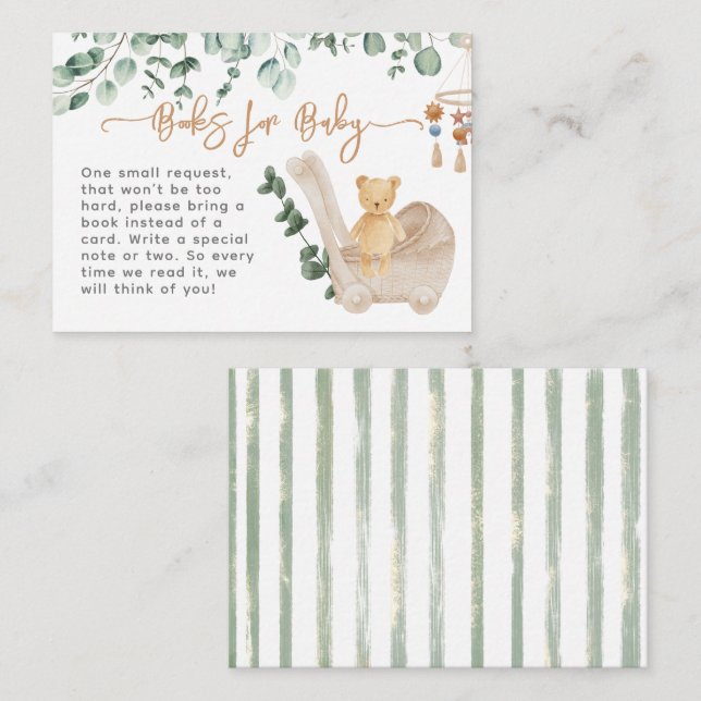 Greenery eucalyptus bearly wait Baby Shower Books Enclosure Card (Front/Back)