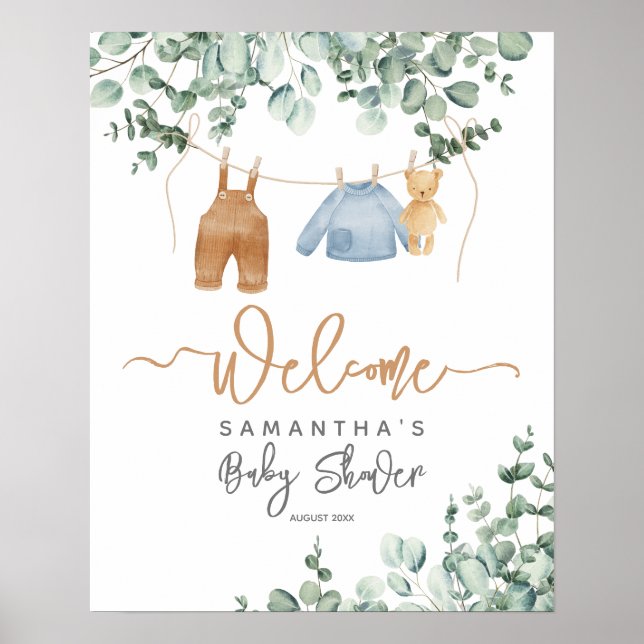 Greenery eucalyptus Bearly wait Baby Shower Welcom Poster (Front)