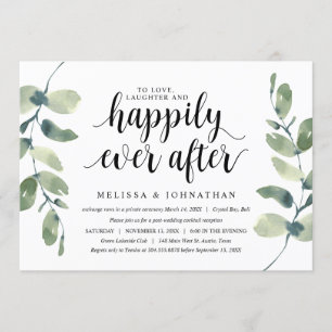 Greenery Eucalyptus,  Black Ink, Wedding Elopement Invitation