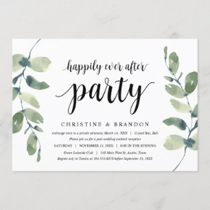 Greenery Eucalyptus,  Black Ink, Wedding Elopement Invitation