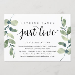 Greenery Eucalyptus, Black Ink, Wedding Elopement Invitation
