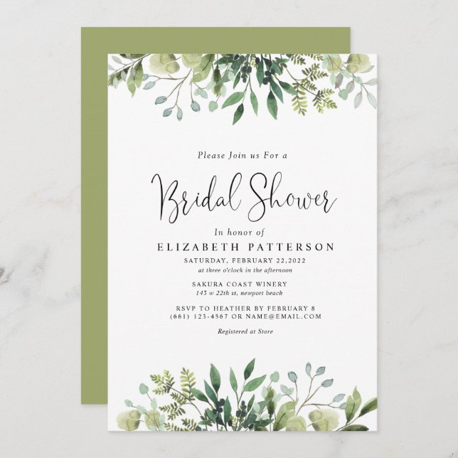 Greenery Eucalyptus Botanical Bridal Shower  Invitation (Front/Back)
