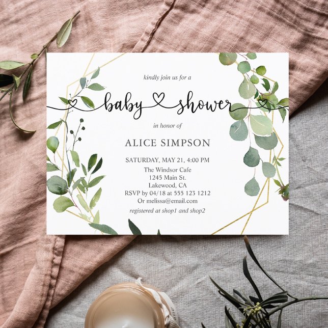 Greenery Eucalyptus Botanical Heart Baby Shower Invitation Postcard (Creator Uploaded)