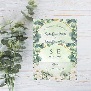 Greenery Eucalyptus Botanical Monogram Wedding Invitation Belly Band