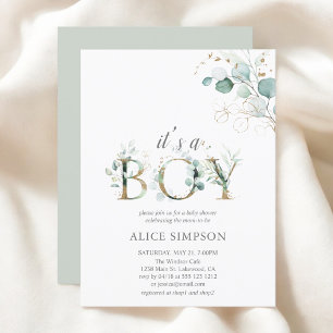 Greenery Eucalyptus Boy Baby Shower Invitation Postcard