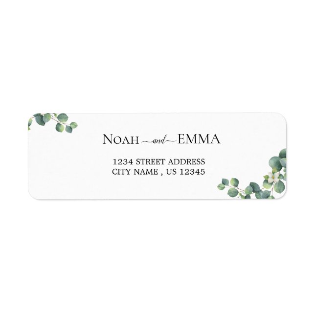 greenery Eucalyptus Branch wedding return address  Label (Front)