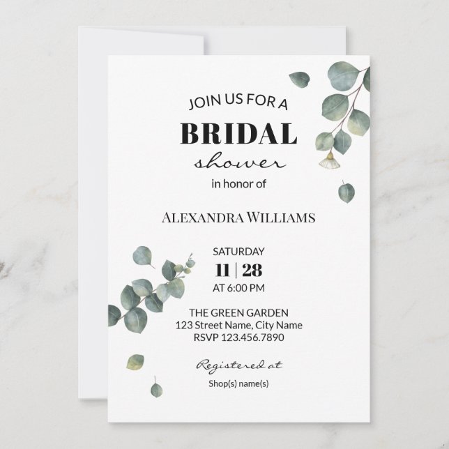 Greenery Eucalyptus Bridal Shower Invitation (Front)