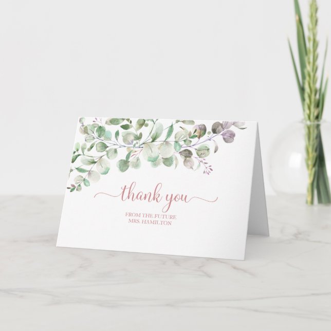 Greenery Eucalyptus Bridal Shower Thank You Card (Front)