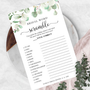 Greenery Eucalyptus Bridal Word Scramble Game Flyer