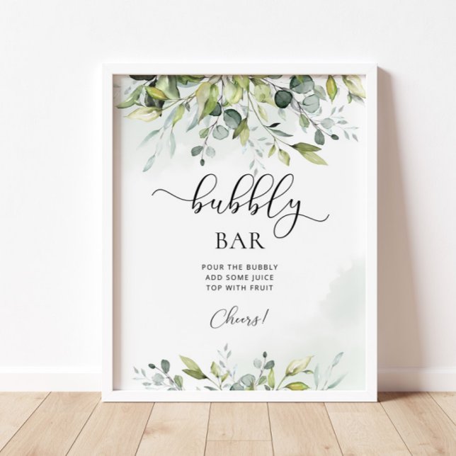 Greenery eucalyptus bubbly bar bridal shower sign (Creator Uploaded)