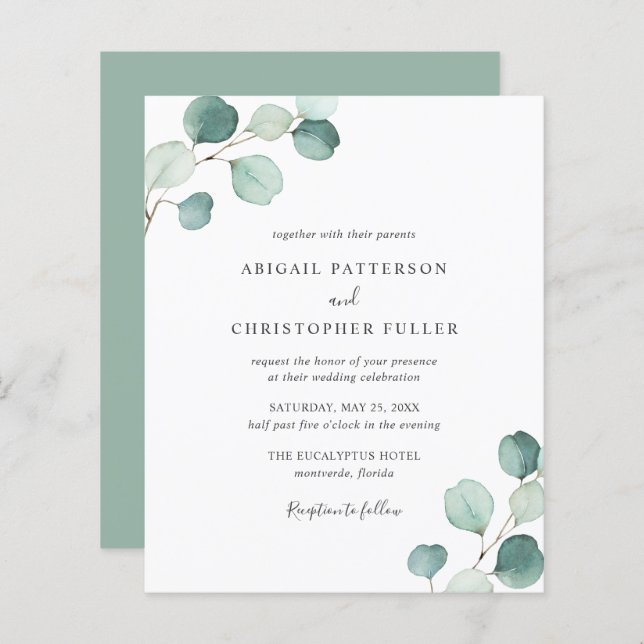 Greenery Eucalyptus Budget Wedding Invitation (Front/Back)