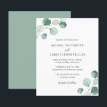 Greenery Eucalyptus Budget Wedding Invitation<br><div class="desc">Elegant budget wedding invitation with a simple design featuring watercolor painted eucalyptus greenery in the upper left corner and lower right corner. The backside is a matching shade of medium sage green. This rustic botanical wedding invitation with a modern twist is perfect for a spring or summer wedding. These cheap...</div>