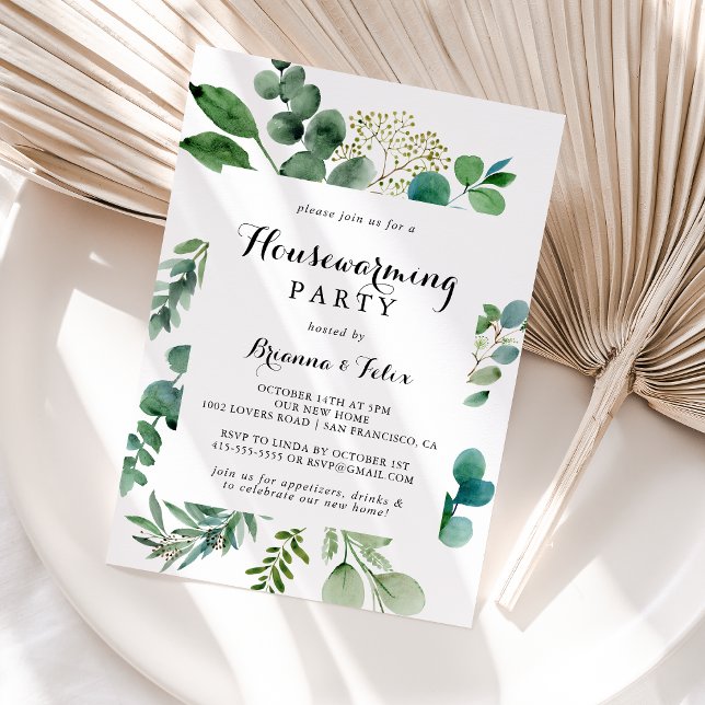 Greenery Eucalyptus Calligraphy Housewarming Party Invitation (Creator Uploaded)